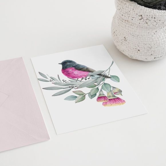 Pink Robin Bird Wall Art Watercolor Illustration Print Poster Card Unframed - Picture 6 of 7